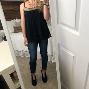 Sheer Black Tank with Gold Sequin Top 🖤💛